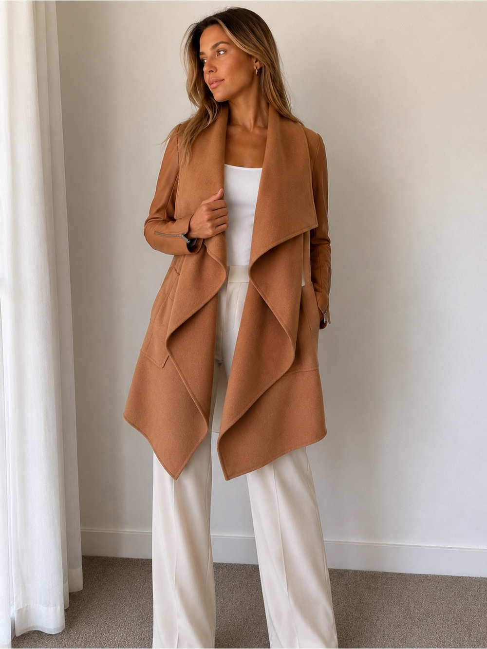 BCBGMAXAZRIA Women’s Draped Front Wool Coat – XS
